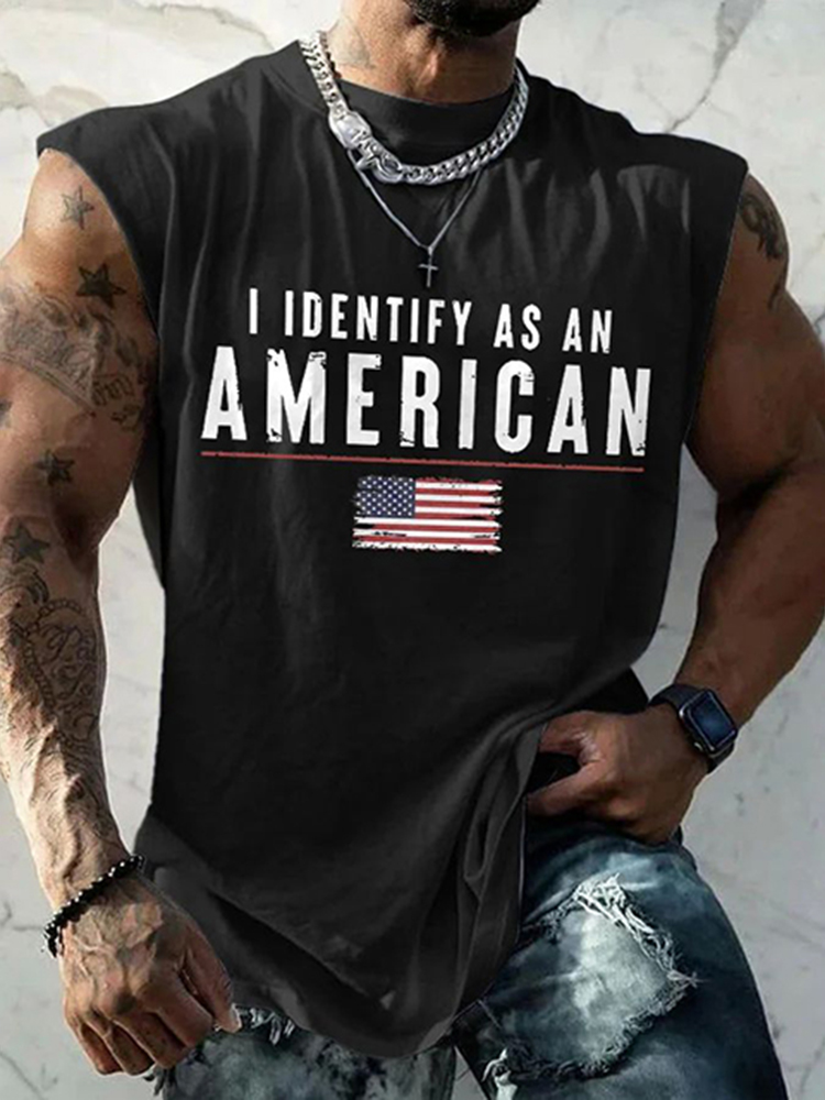 Comstylish Men's I Identify As An American Print Round Neck Tank Top