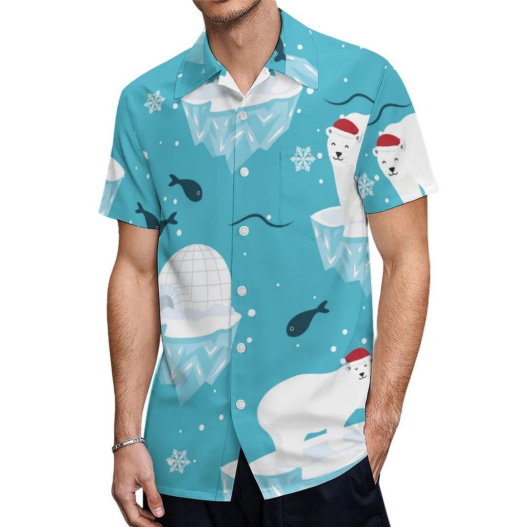 Polar Bears In Santa Hats Christmas Hawaiian Shirt Mens Button Down Plus Size Tropical Hawaii Beach Shirts