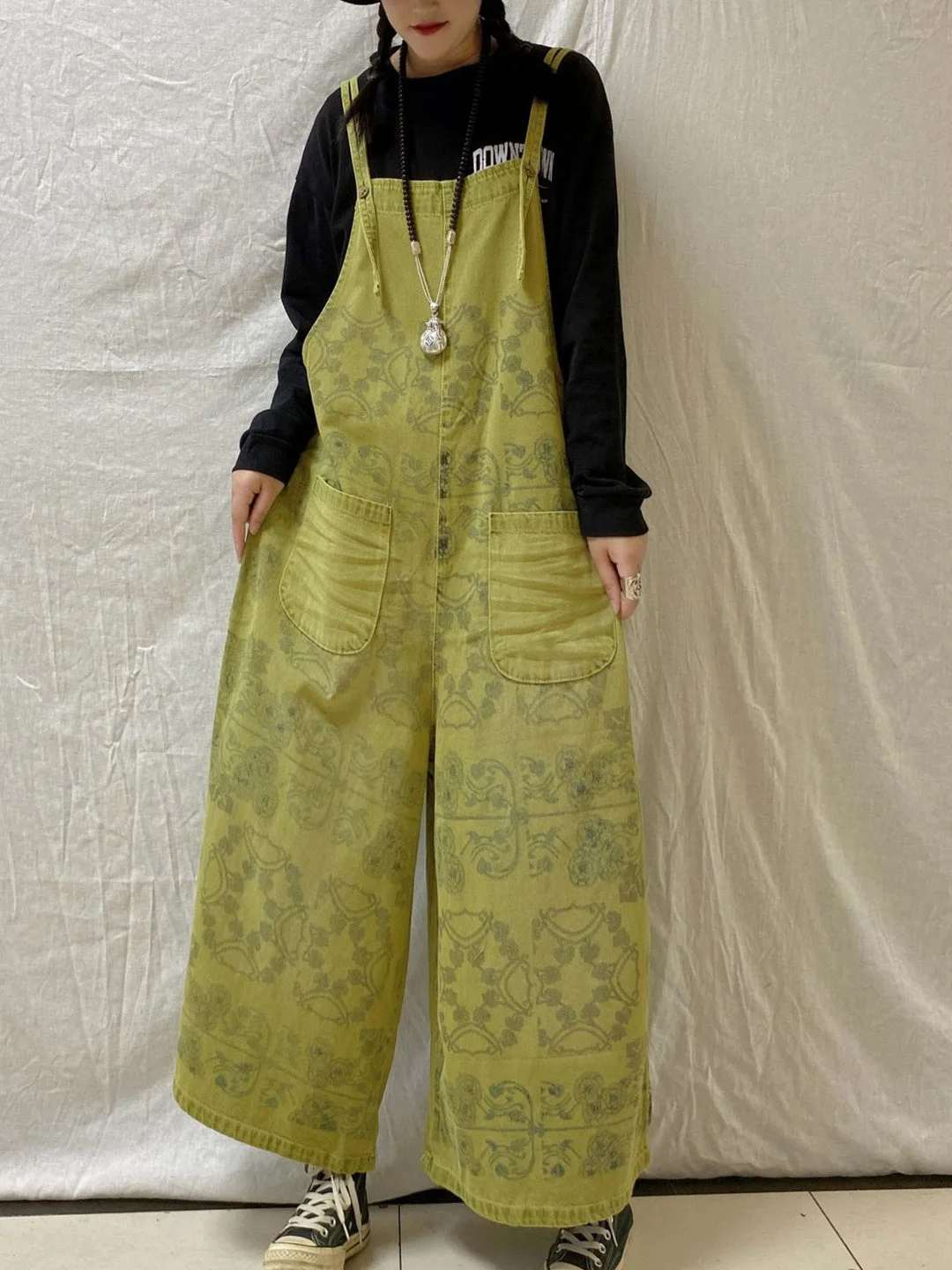 Women's Casual Retro Cropped Workwear Denim Overalls Jumpsuit
