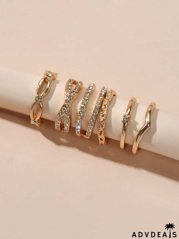 6pcs Rhinestone Decor Ring