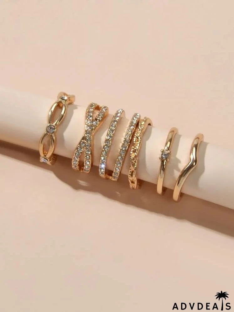 6pcs Rhinestone Decor Ring