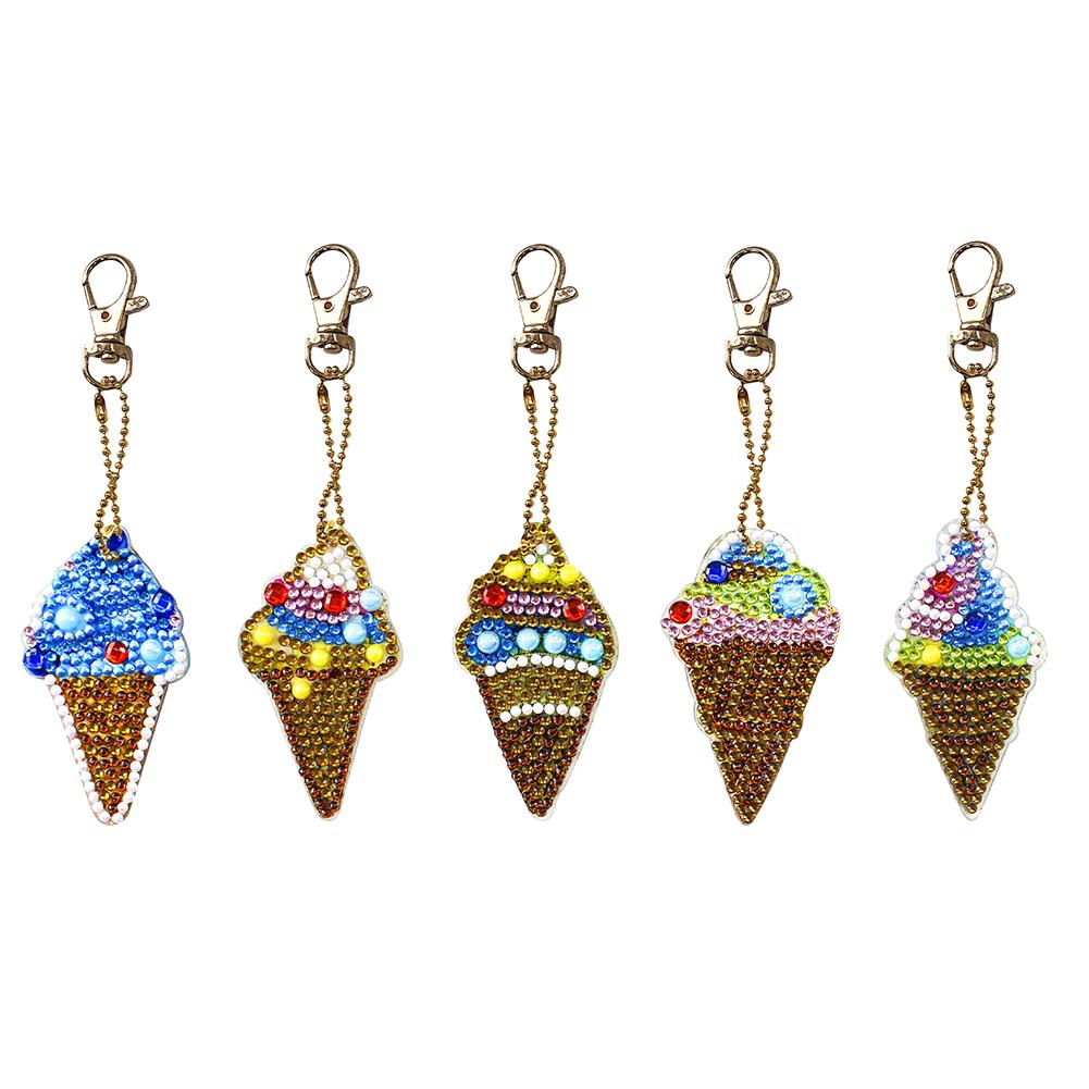 

5pcs Ice Cream-DIY Creative Diamond Keychain, 501 Original