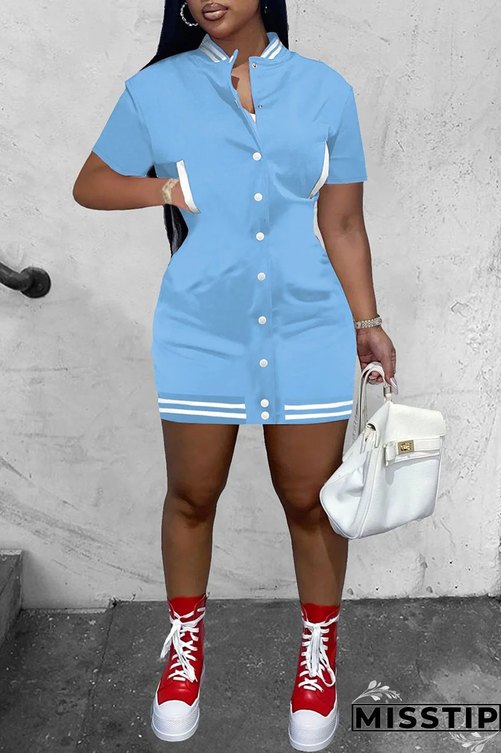 Red Casual Solid Patchwork Pocket Buckle Dresses