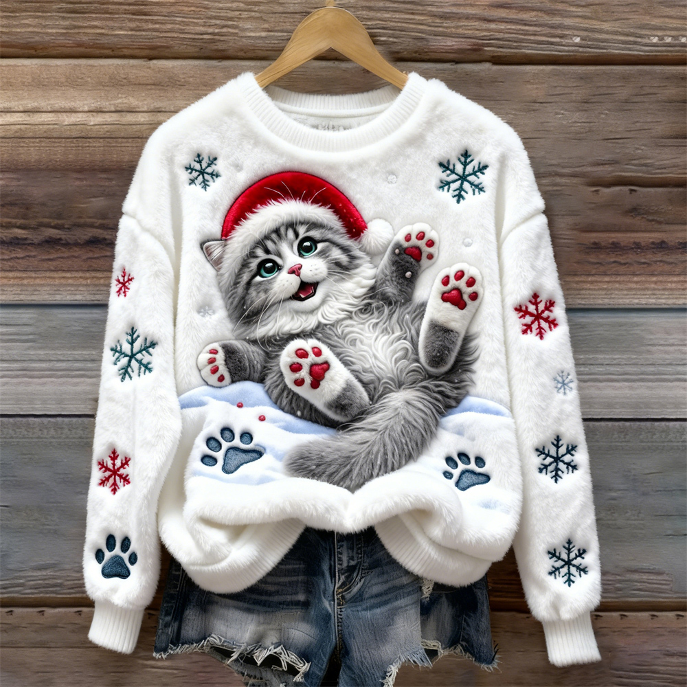 Christmas Cat & Snowflake Lady Flannel Sweater elevenforest
