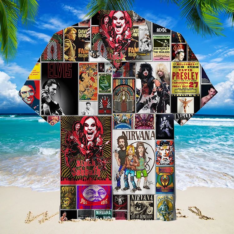 Rock Band Photo Collage|Unisex Hawaiian Shirt