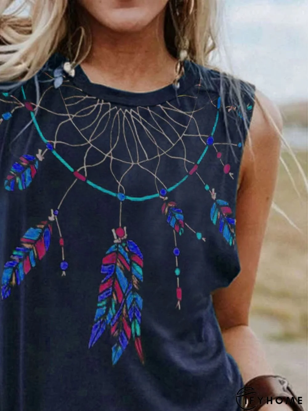 Sleeveless Printed Crew Neck T-shirt | IFYHOME