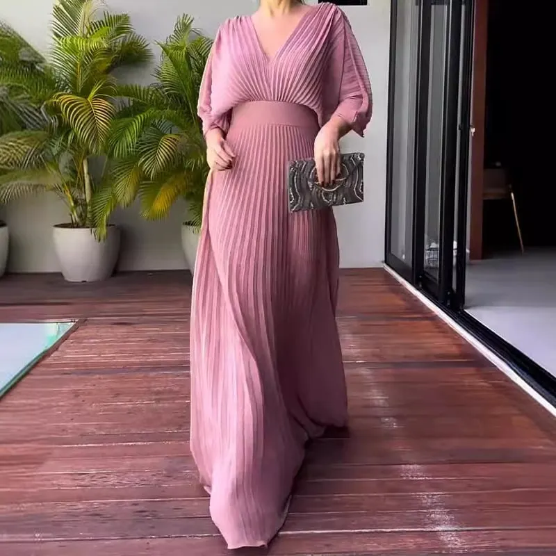 🔥Flash Sale 52% off💐Pleated Batwing Sleeve Waist-Cinching Dress