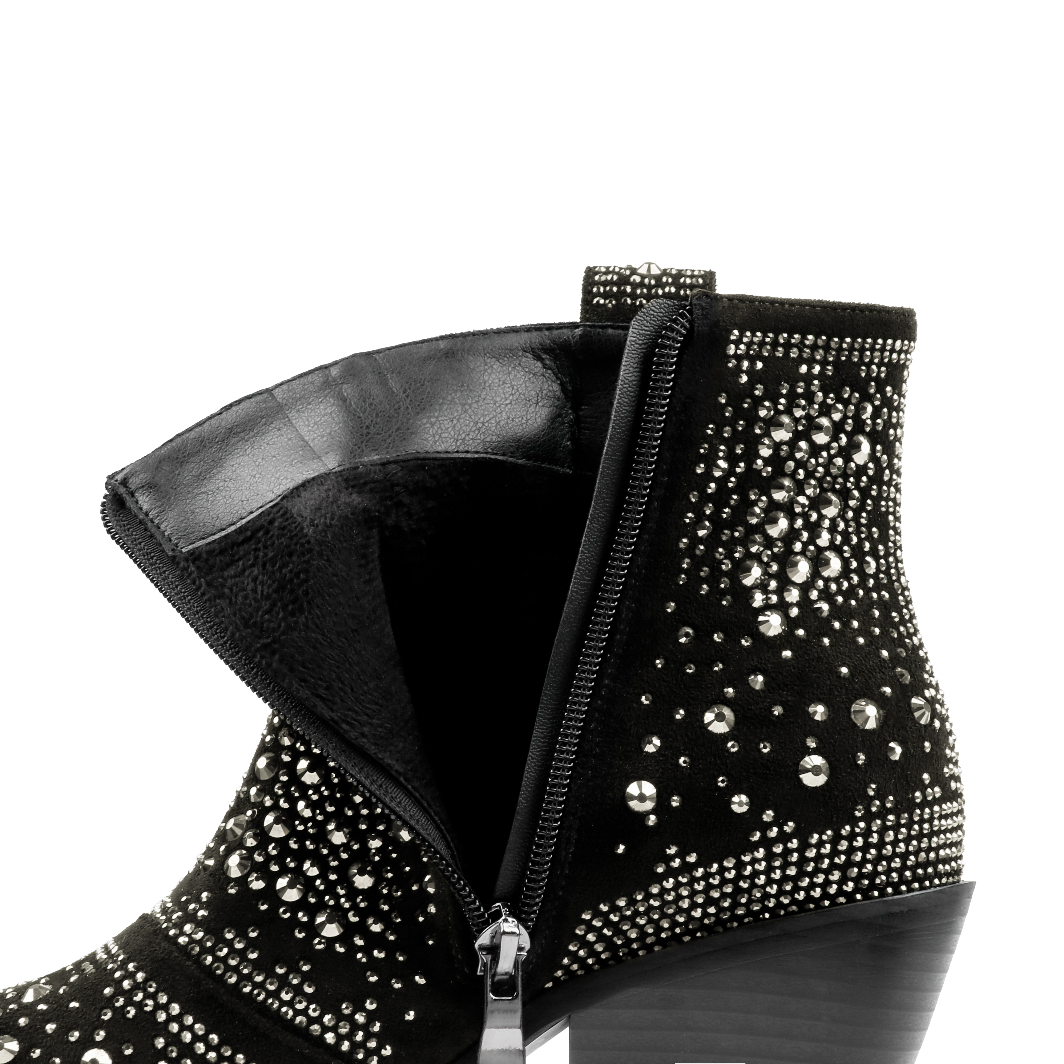 2.56" Women's Rhinestone Western Cowboy Boots Pointed Toe Block Heel Sparkly Ankle Boots-MERUMOTE