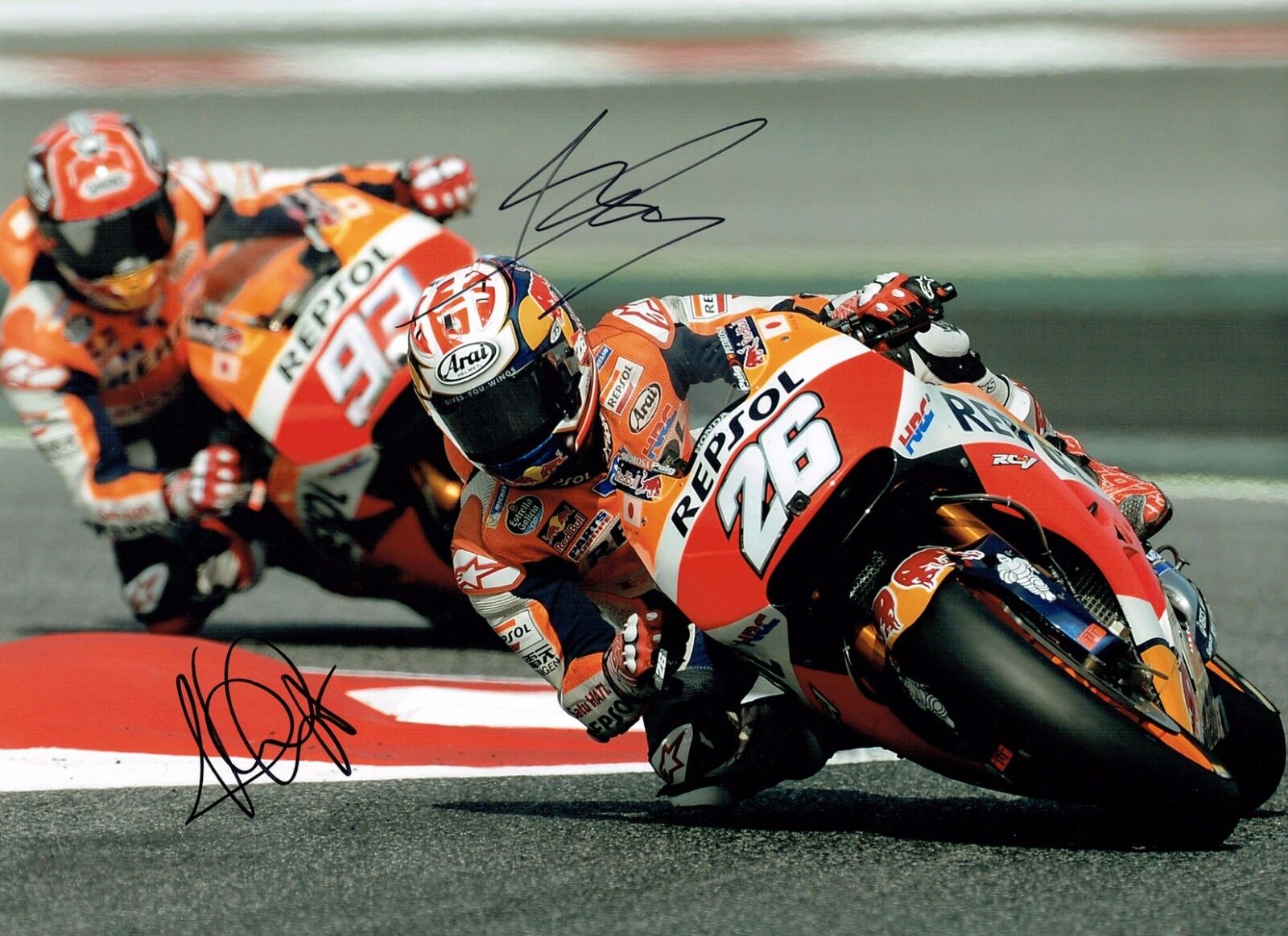 Marc MARQUEZ & Dani PEDROSA SIGNED 16x12 Autograph Photo Poster painting AFTAL COA MOTOGP Honda