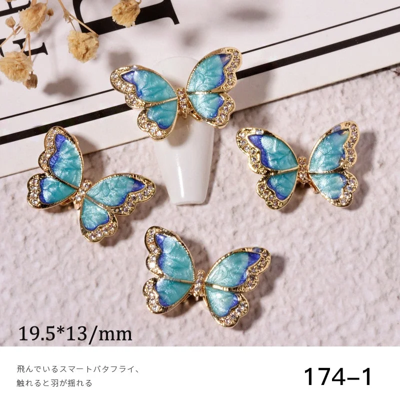 New 3D Flying Butterfly Zircon Nail Art Decorations Alloy Butterfly Shake Wing Crystal Luxury Nails Jewelry Manicure Accessories