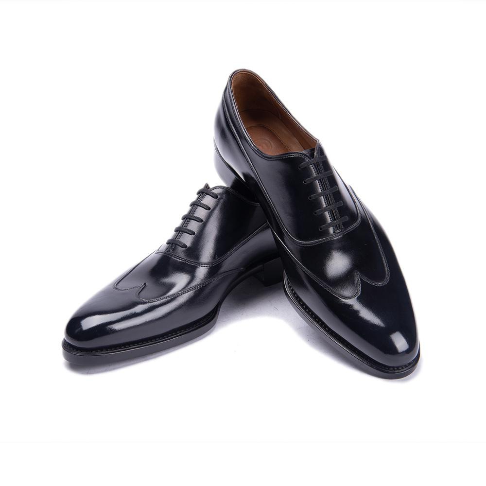 VCSHOES Black Leather Oxford Shoes Pointed Toe Brogue Shoes Business Wedding Shoes For Male Office Casual Formal Flats