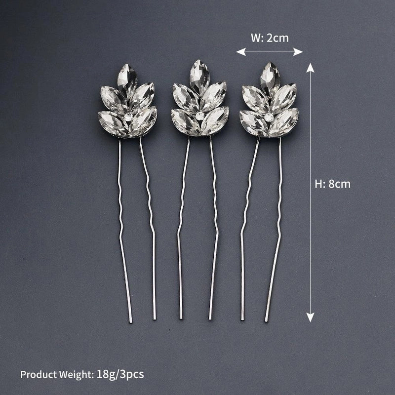 High-end Rhinestone Leaves Hairpins Elegant Simple Jewelry Bridal Hair Accessories Headdress