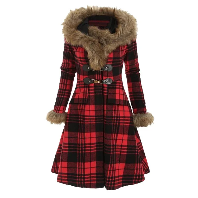 Women's Hooded Jacket Fur Check Slim Jacket