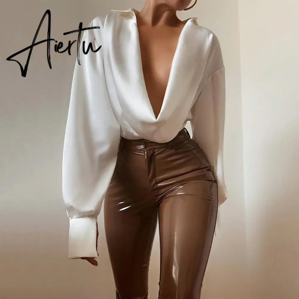 Aiertu Women Fashion Revealing Bodycon Slim Solid Swing Collar Long Sleeves Mini Dress Fall Clothing Sexy Streetwear Aiertu