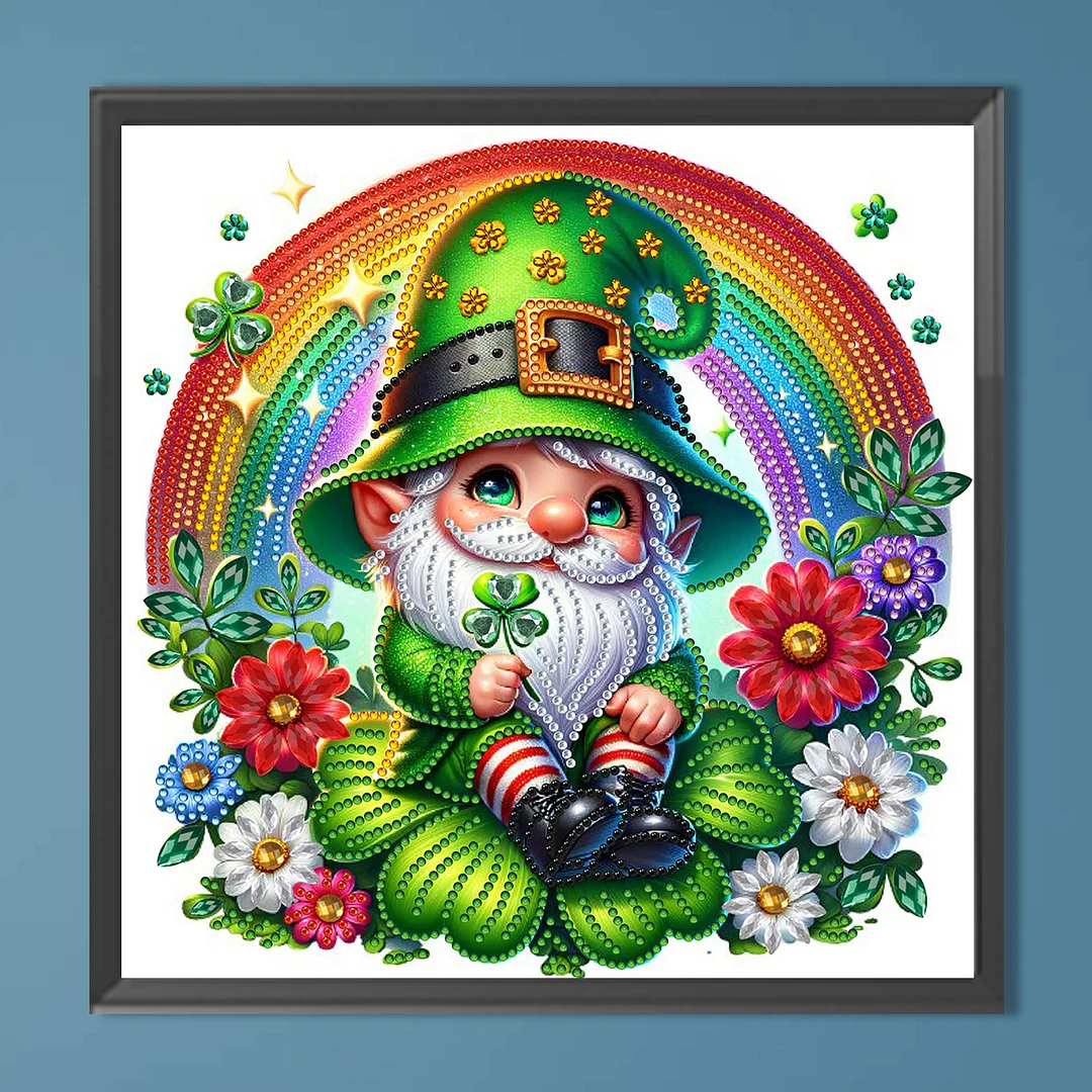St Patricks Day Elve Special Shaped 5D DIY Partial Drill Diamonds Dots Gem Art Kits for Adults Beginners Home Decor Diamonds Paintings Gem Art 11.81 X11.81inch