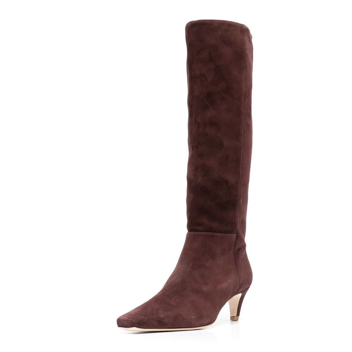 Brown Vegan Suede Square Toe Kitten Heel Tall Boots for Women Nicepairs