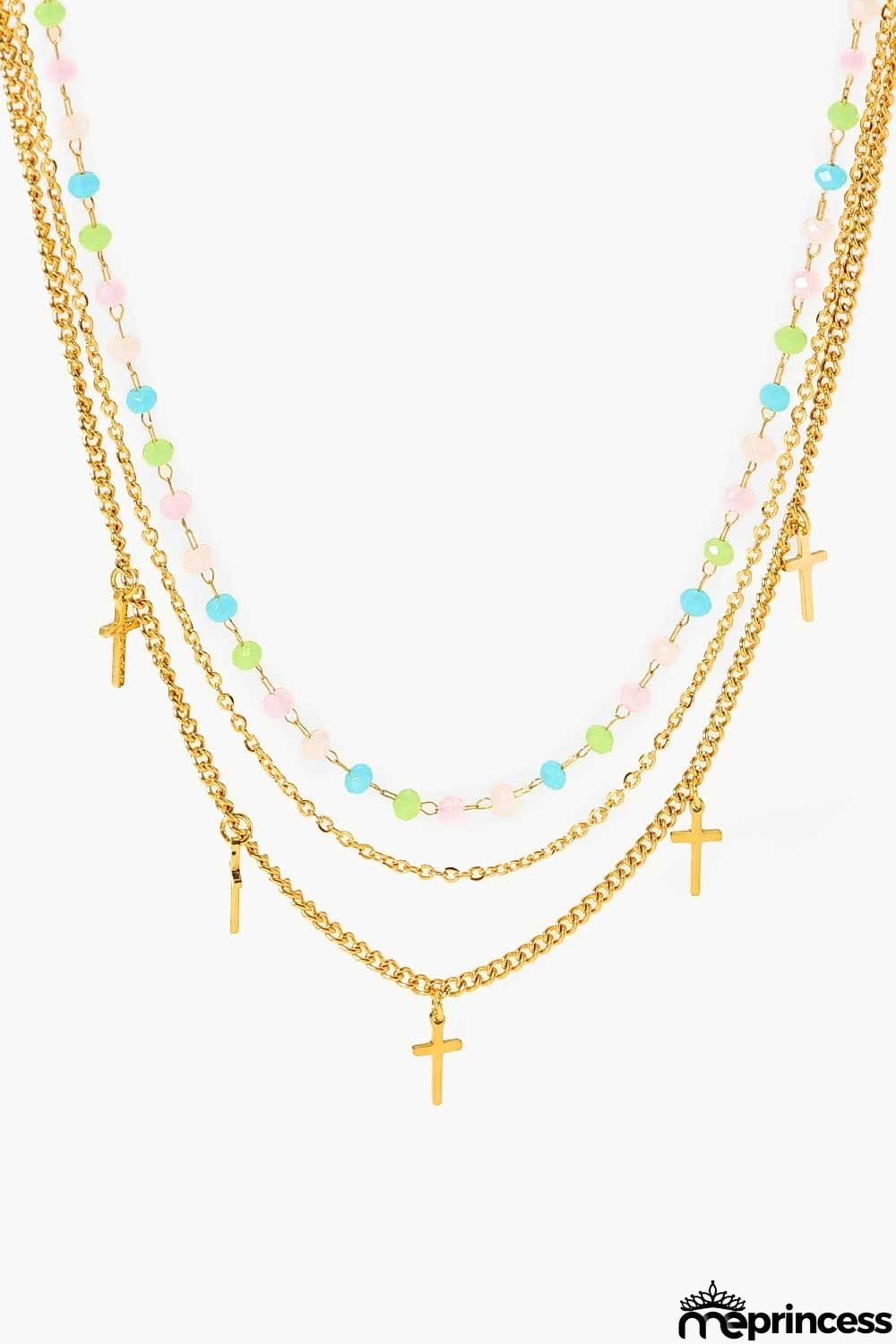 18K Gold Plated Cross Pendant Triple-Layered Necklace