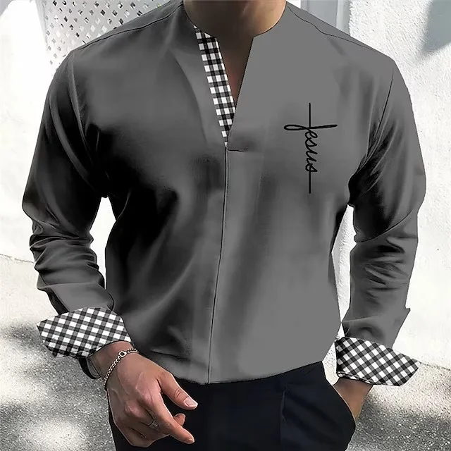 Casual Plaid Letter Pattern Long Sleeve Shirt