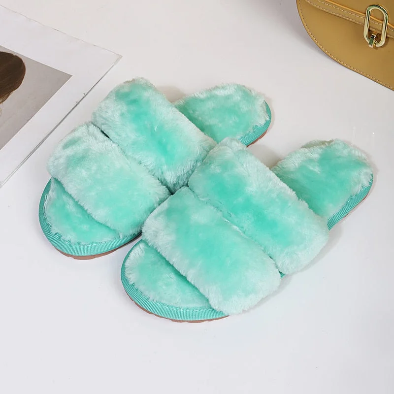 Fluffy Slippers Women Cozy Faux Fur Indoor Floor Slides Flat Soft Furry Shoes Women Home Slippers Female Winter Warm Flip Flops