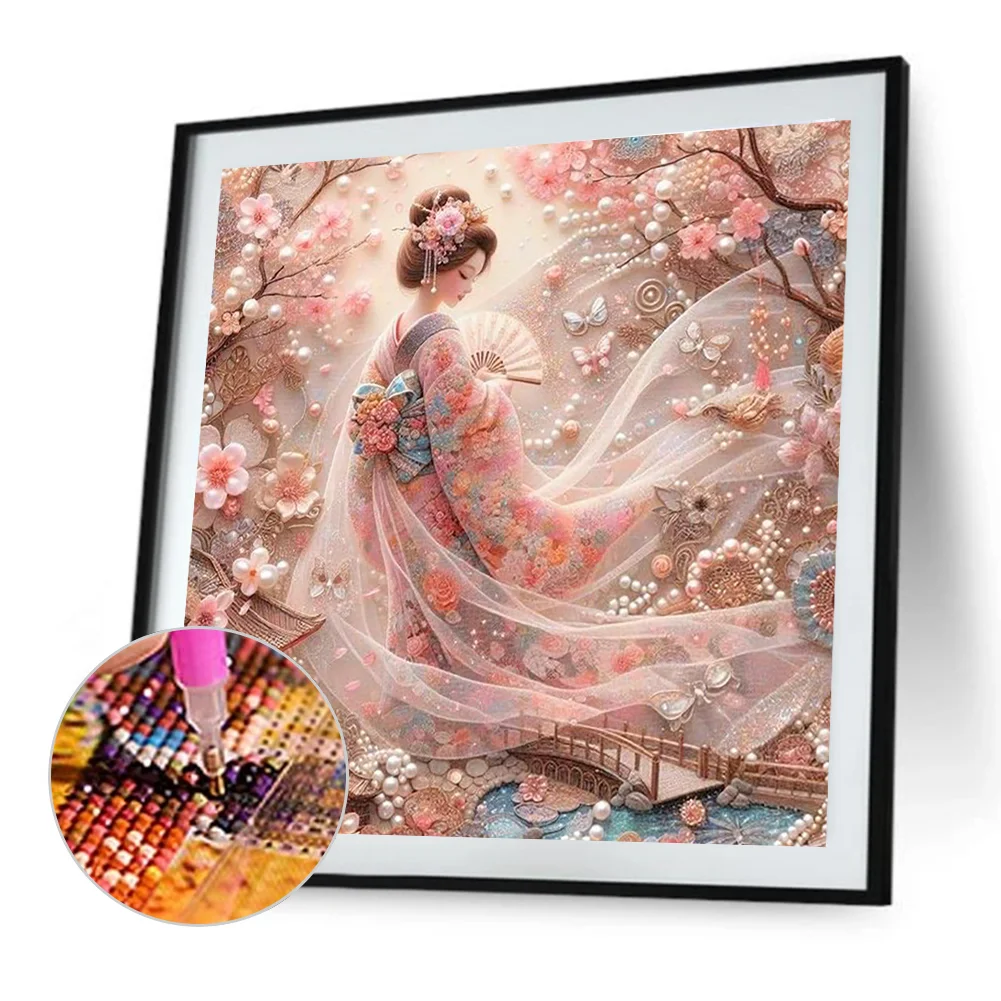 Diamond Painting - Full Round Drill - Japanese Geisha Beauty(Canvas|40*40cm)
