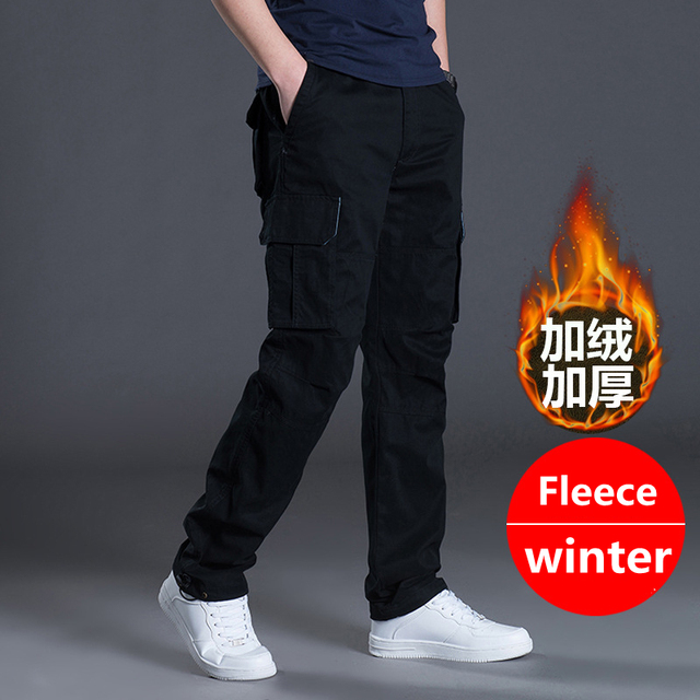 Winzsparks Winter Fleece Warm Tactical Pants Zipper Cotton Trousers Loose Army Green Cargo Pants Men Casual Plus Thicken Tooling Pants Size