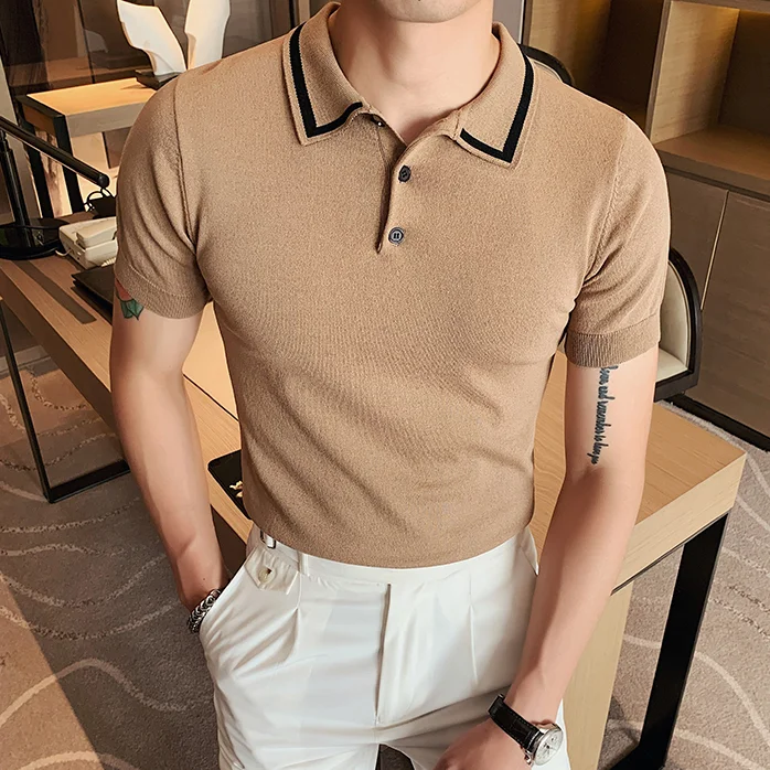 Solid Business Casual Knit Polo Shirt