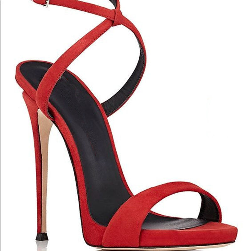 VCSHOES Simple Suede Buckle Open Toe High Heel Sandals