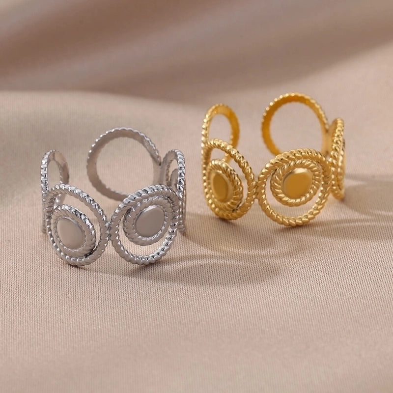 1 Piece Fashion Leaf Stainless Steel Inlaid Gold Open Ring