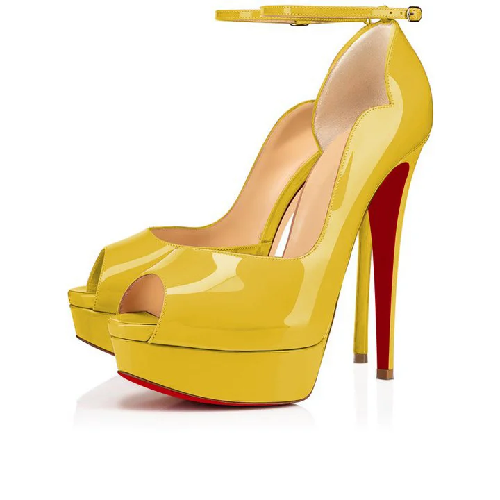 150mm Round Chick Alta Red Bottom Heels Sky High Platform Ankle strap Pumps For Women-MERUMOTE