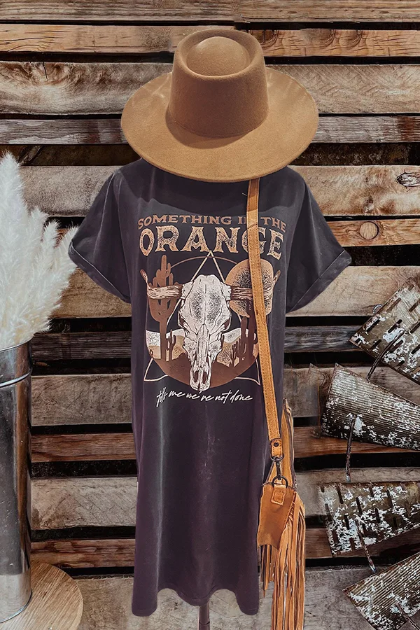 Casual Western Cow Head Print T-Shirt Dress