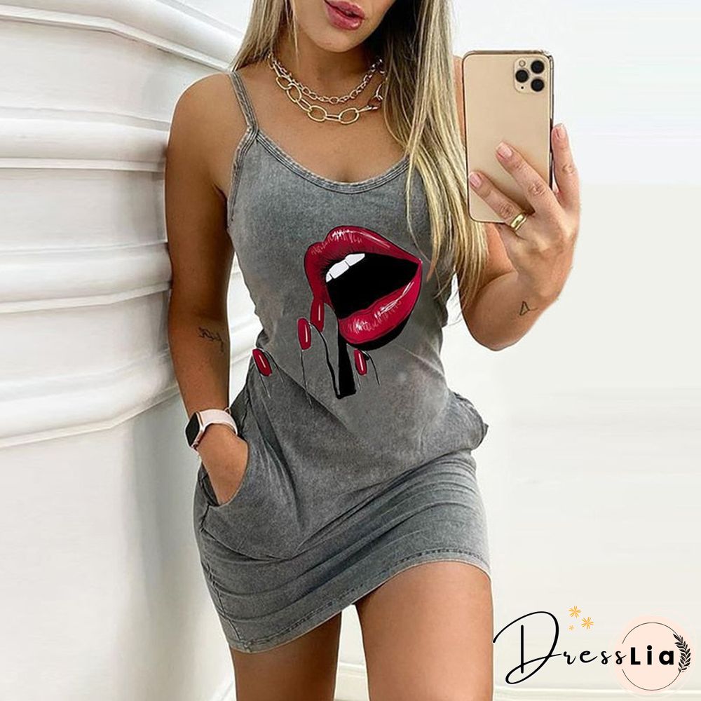 Sexy Sleeveless Dress Women Fashion Letter Print O Neck Summer Party Dresses Casual Slim Backless Straps Ladies Mini Dress 3Xl