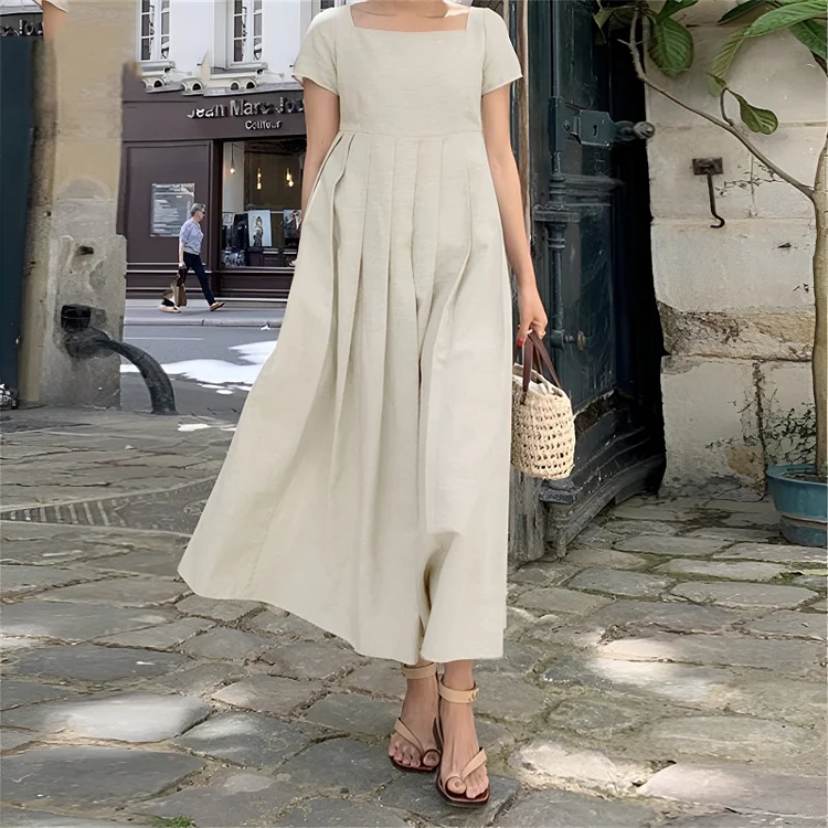 Vintage Short Sleeve Elegant Casual Long Dress