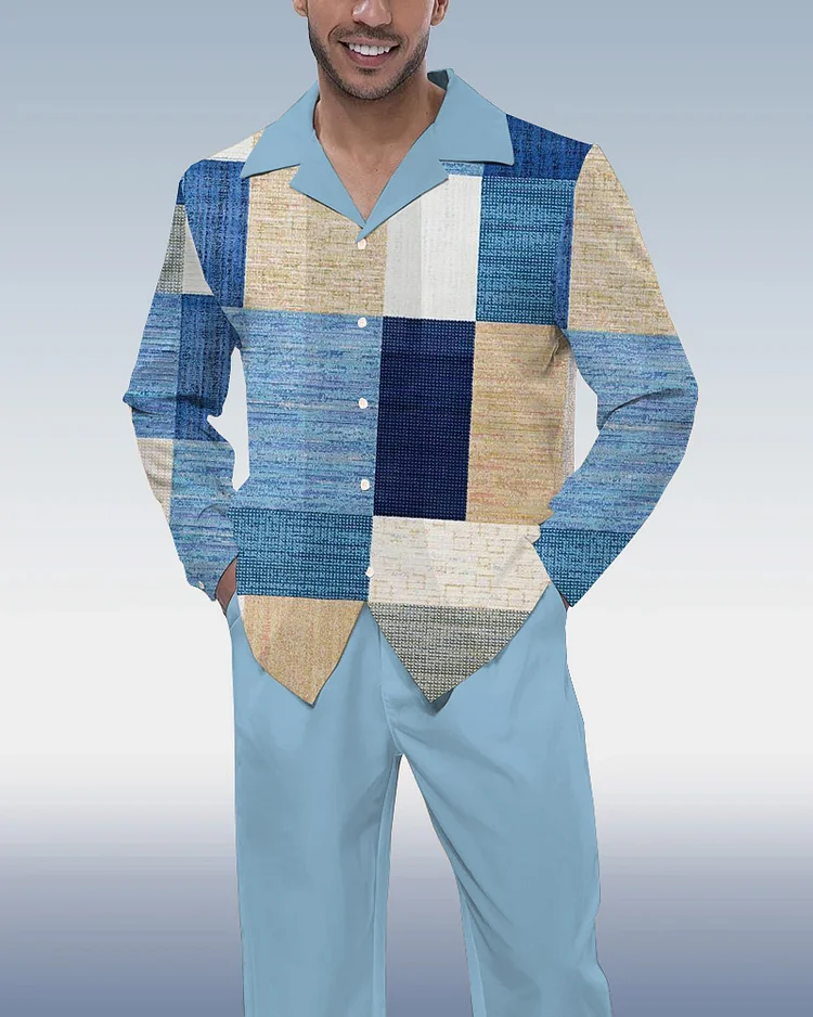 Men's Colorblock Printed Long Sleeve Walking Suit