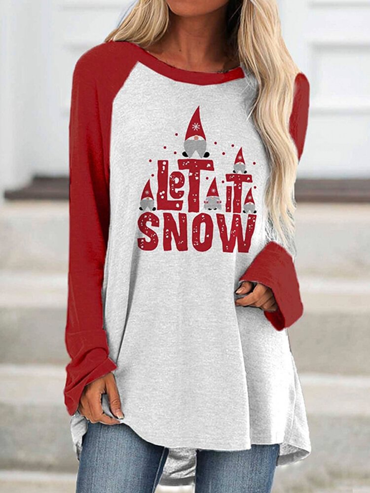 Christmas Printed Long Sleeve O neck Patchwork T shirt For Women P1761782