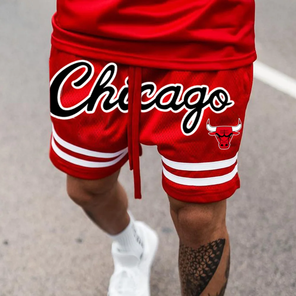 Unisex Casual Basketball Shorts Bulls Print Shorts、、URBENIE