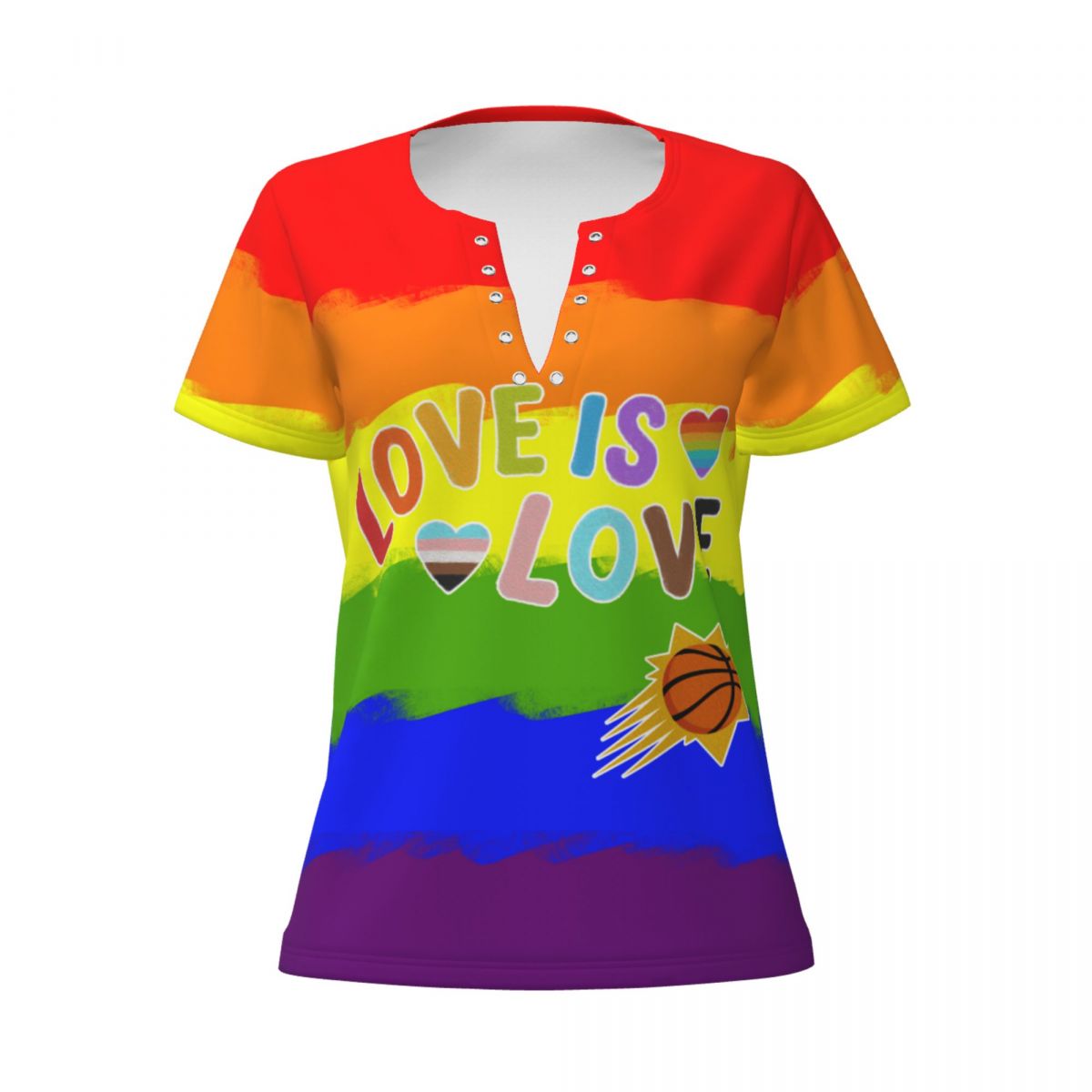 Phoenix Suns Love Pride Women's Summer Tops V Neck T-Shirt