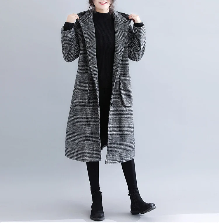Classic Houndstooth Hooded Long Sleeve Coat