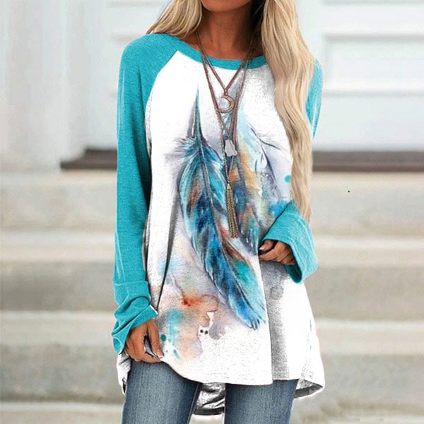 Vefave Vintage Western Feather Print Tunic
