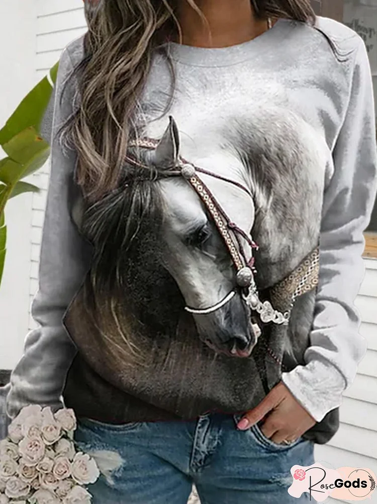 Casual Animal Autumn Vacation Polyester Fiber Long Sleeve Regular H-Line Regular Sweatshirts For Women