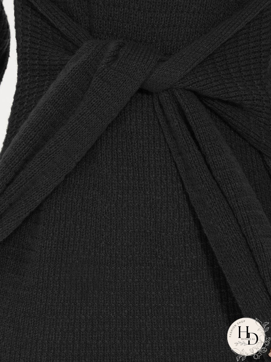 Fishtail Silhouette Sweater Dress With Belt