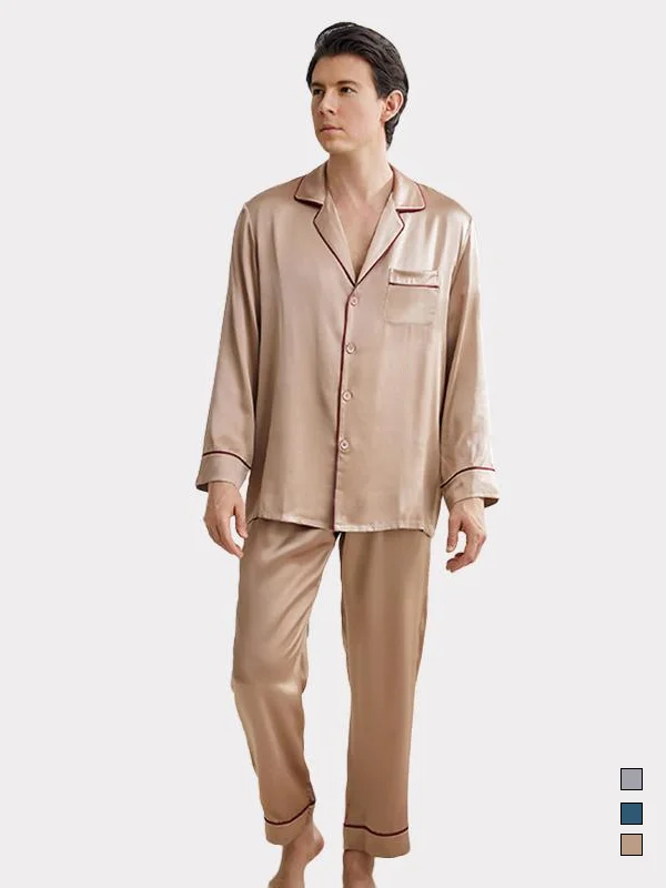 22 MOMME Pyjama en soie bords bordeaux homme Or 1