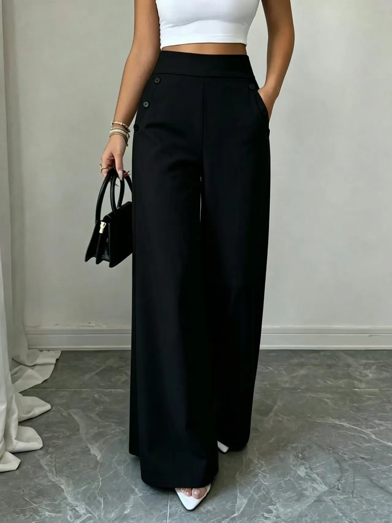 Women's Solid Color Elegant Long Trousers