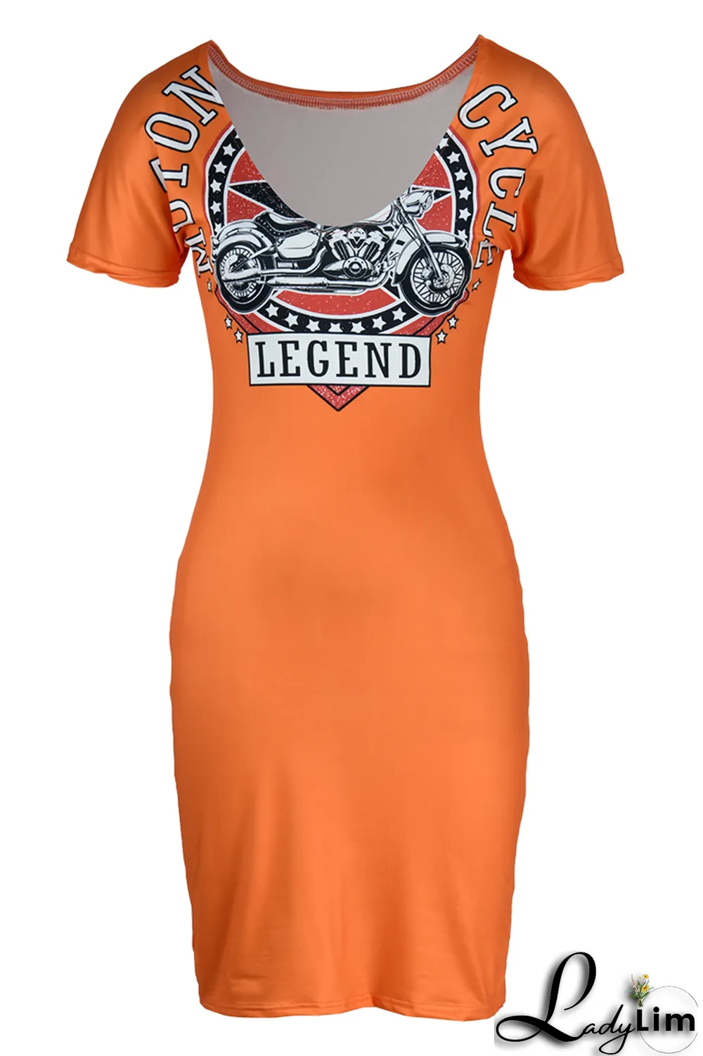 Tangerine Red Fashion Print Patchwork V Neck Pencil Skirt Dresses