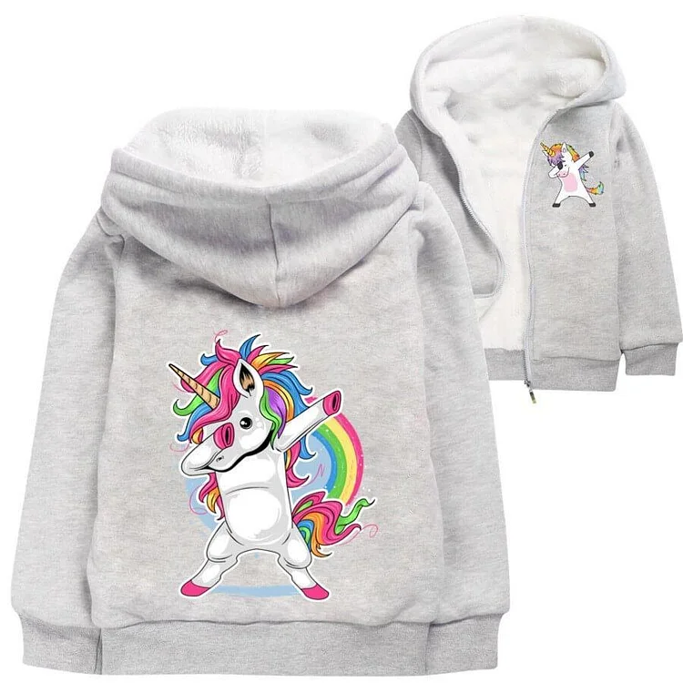 Mayoulove Dab Dance Rainbow Unicorn Print Kids Cotton Fleece Lined Girls Hoodie-Mayoulove