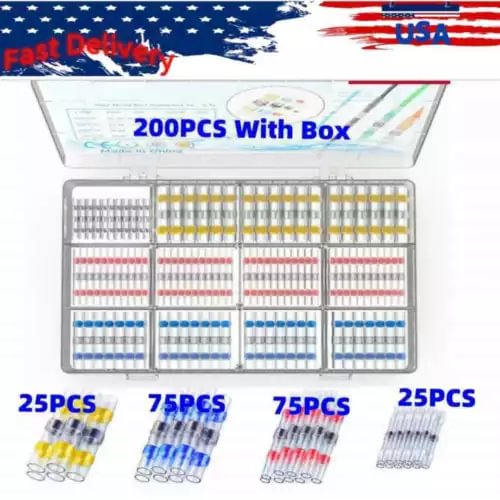 pornhint Pornhint Waterproof Solder Seal Sleeve Heat Shrink Butt Terminals Wire Connector Kit 200x New
