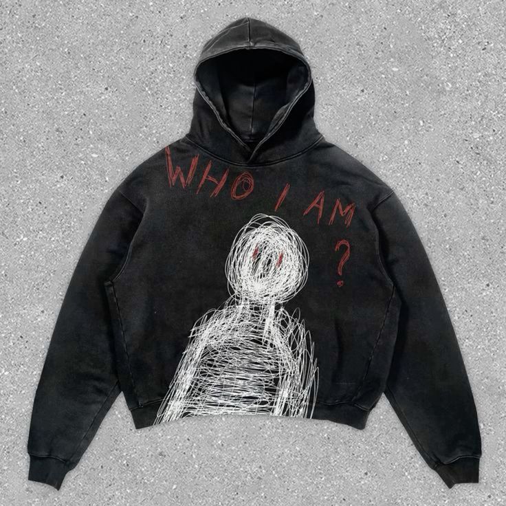 Relaxed Vintage Who I Am Print Graphic Casual Street Washed Hoodie