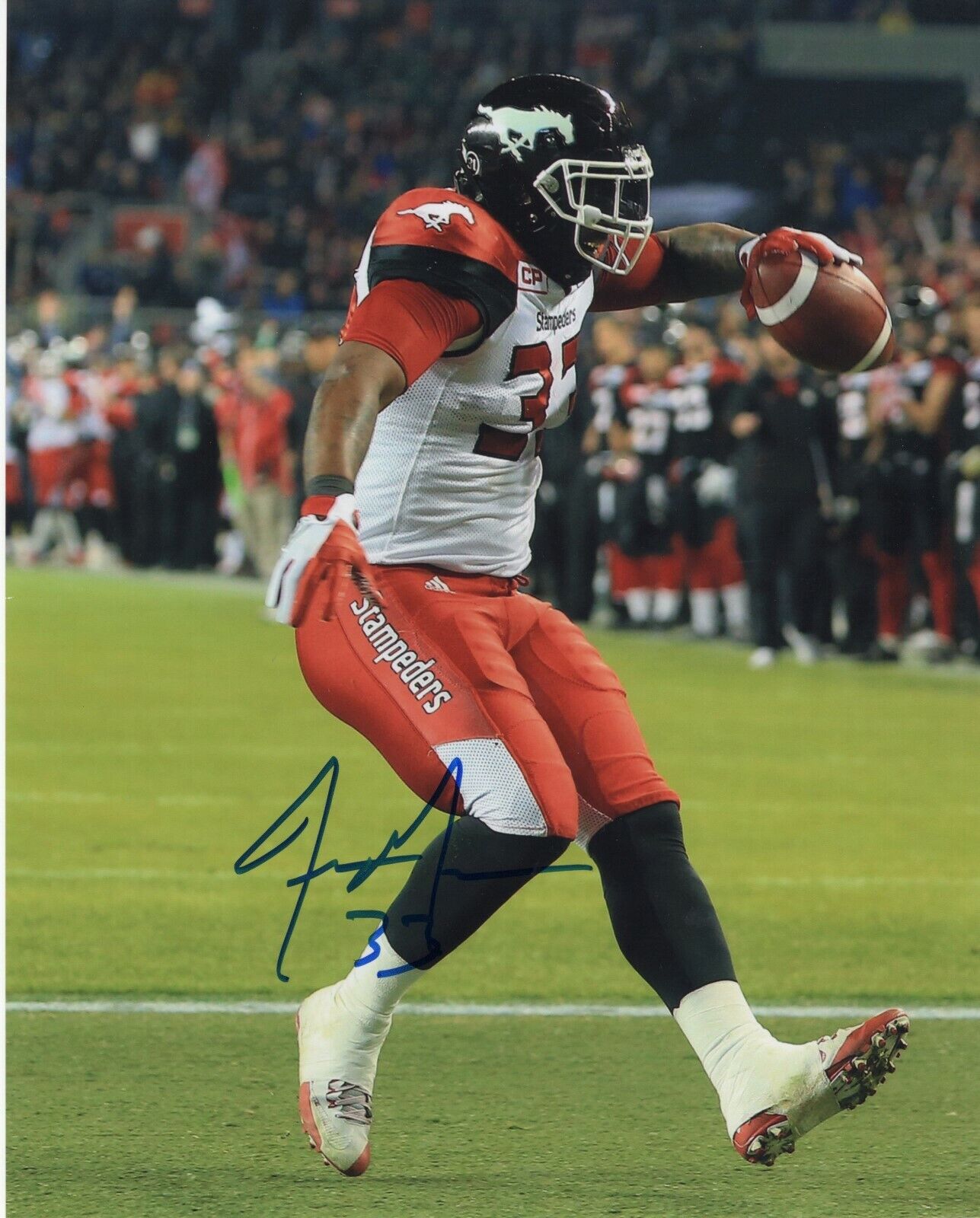 JEROME MESSAM SIGNED AUTOGRAPHED CALGARY STAMPEDERS 8X10 Photo Poster painting