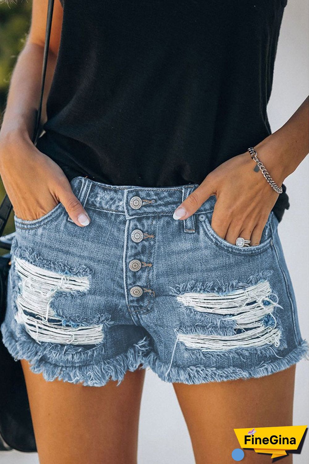Denim Vintage Hole Button Casual Shorts