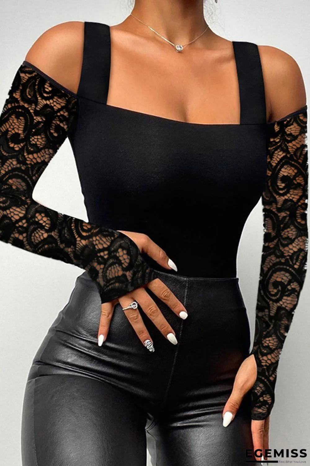 Pure Black Sexy Casual Solid Patchwork Backless Off the Shoulder Tops | EGEMISS