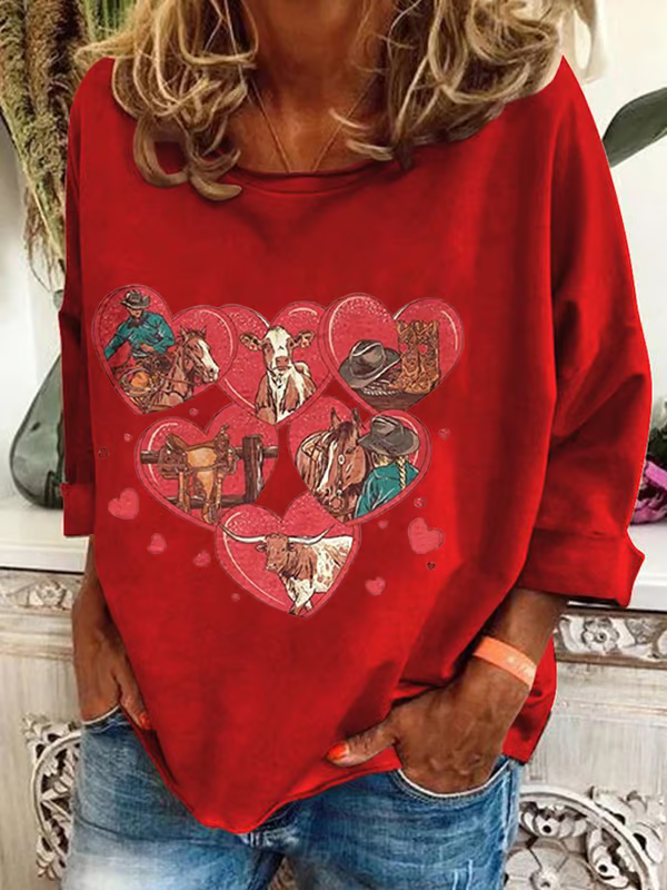 Women's Valentine's Day Love Heart Casual Long-Sleeve T-Shirt